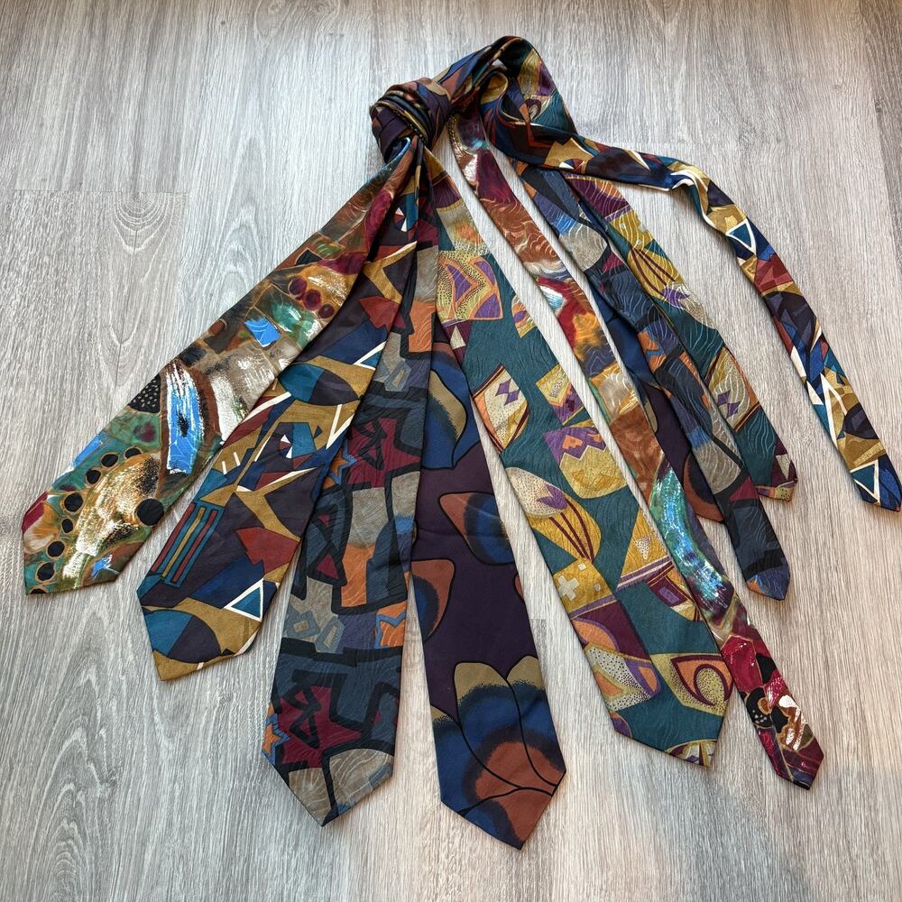 Lot of Bica Uomo Mens 5pc Silk Neck Tie Lot Abstract Geometric Vintage 80s 90s
